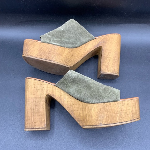 Christian Di Riccio Italy Green Suede Chunky Platform Heels Size 41 10.5 - Picture 5 of 7